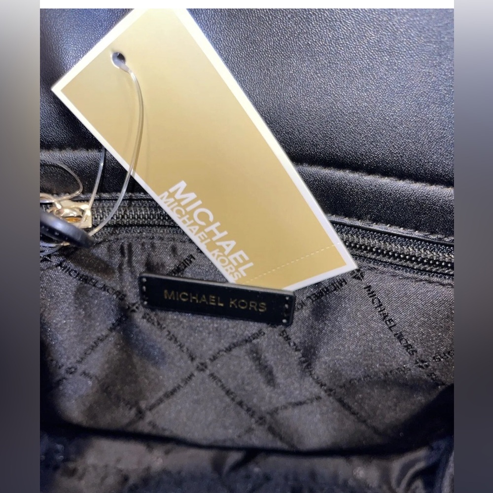 NWT MICHAEL KORS CARMEN MEDIUM FLAP SATCHEL SHOULDER BAG MK BLACK VEGAN LEATHER - Picture 10 of 11